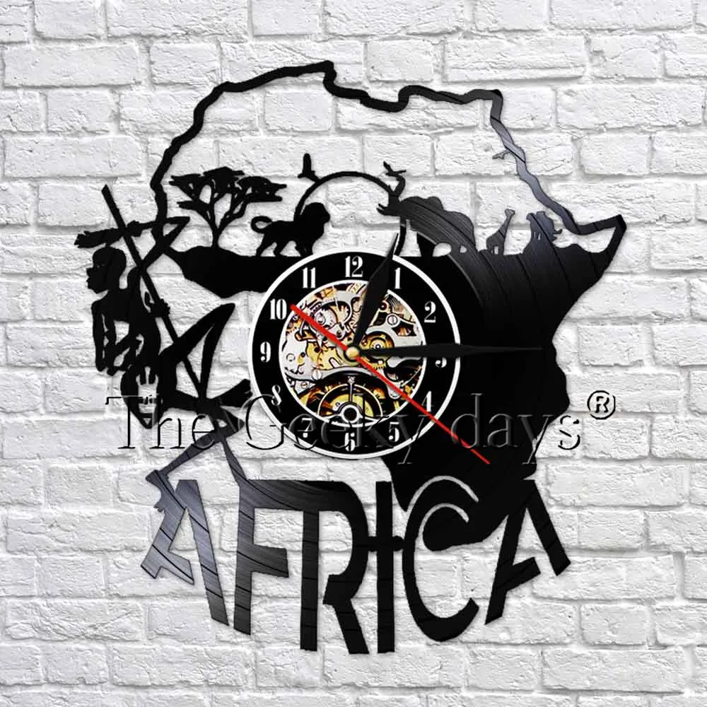 Afrikoje vietovės Laukinių gyvūnų karalystė Sienos Meno Dekoro Vinilo Įrašas Modernaus Dizaino Sieninis Laikrodis Sienų Apdaila