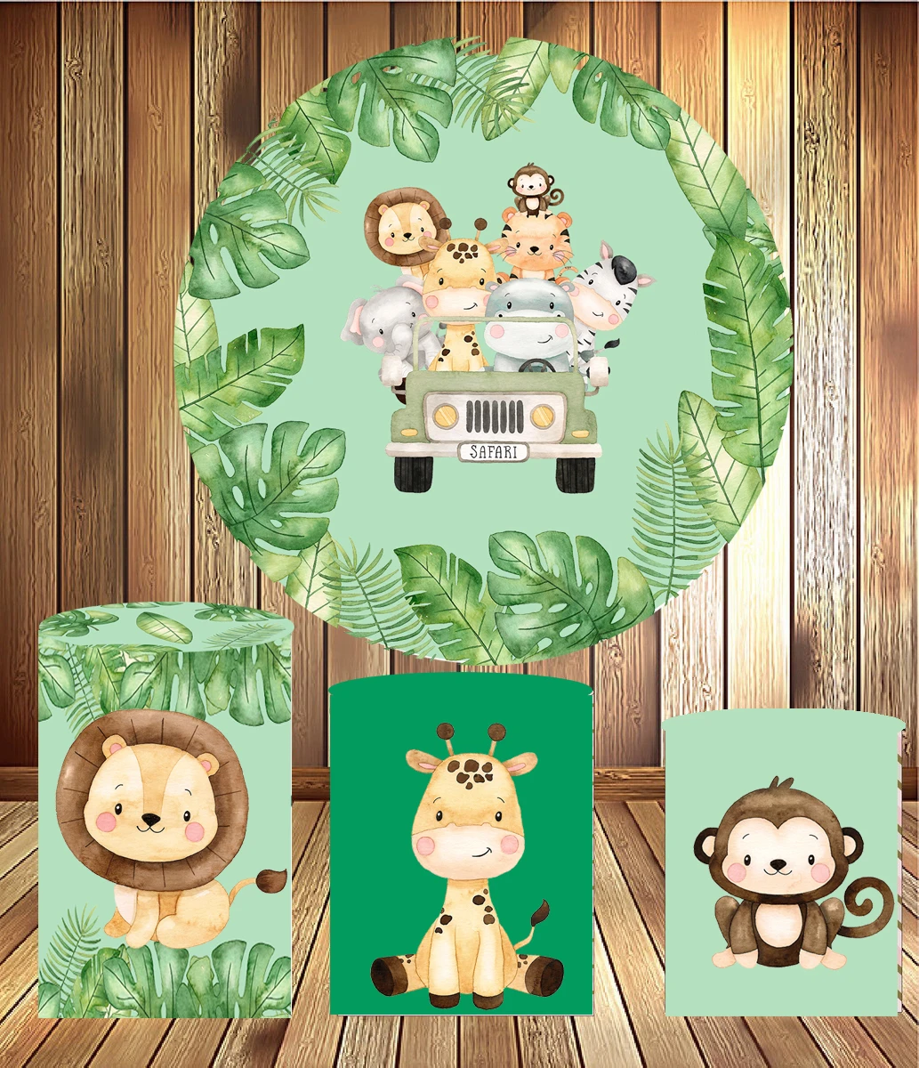 Apskritimo fone turas fone Džiunglių laukinių gyvūnų lentelė apima gimtadienio pyragas apdaila reklama plinth vinilo audinio