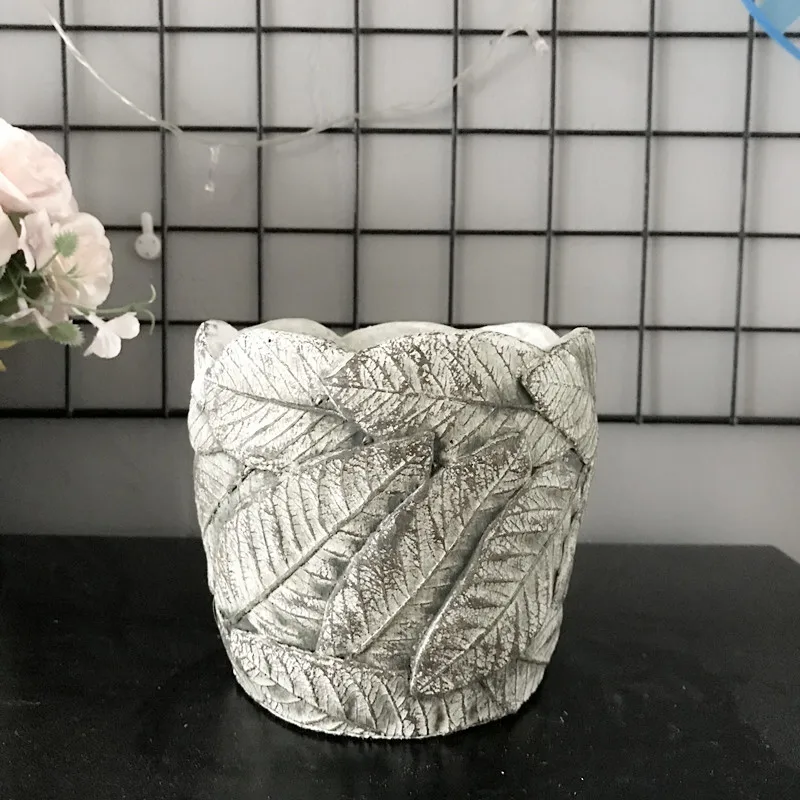 Apvalus Didelis Betono Silikono Puodą Pelėsių Cemento 3D Medžių Lapų Modelio Sodinamoji Priėmimo Įrankis, Rankų darbo Vazonas Pelėsių