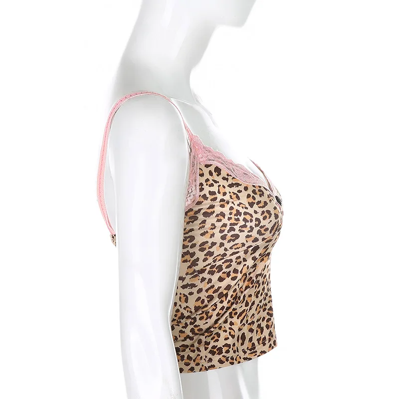 ArtSu Leopard Giliai V kaklo Viršūnes Moterims E-girl Lankas Nėrinių Cami Viršūnes Sexy Diržas Backless Pasėlių Viršuje Klubas Vasarą Streetwear VE52277