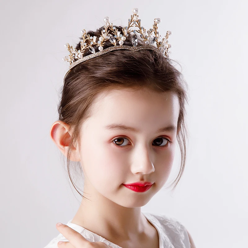 Aukso Vestuvių Plaukų Aksesuarai Bridemaid Crystal Pearl Rožančiai Ir Karūnos Princesė Mergaičių Vaikai Diadem Karšto Pardavimo Vaikams, Papuošalai