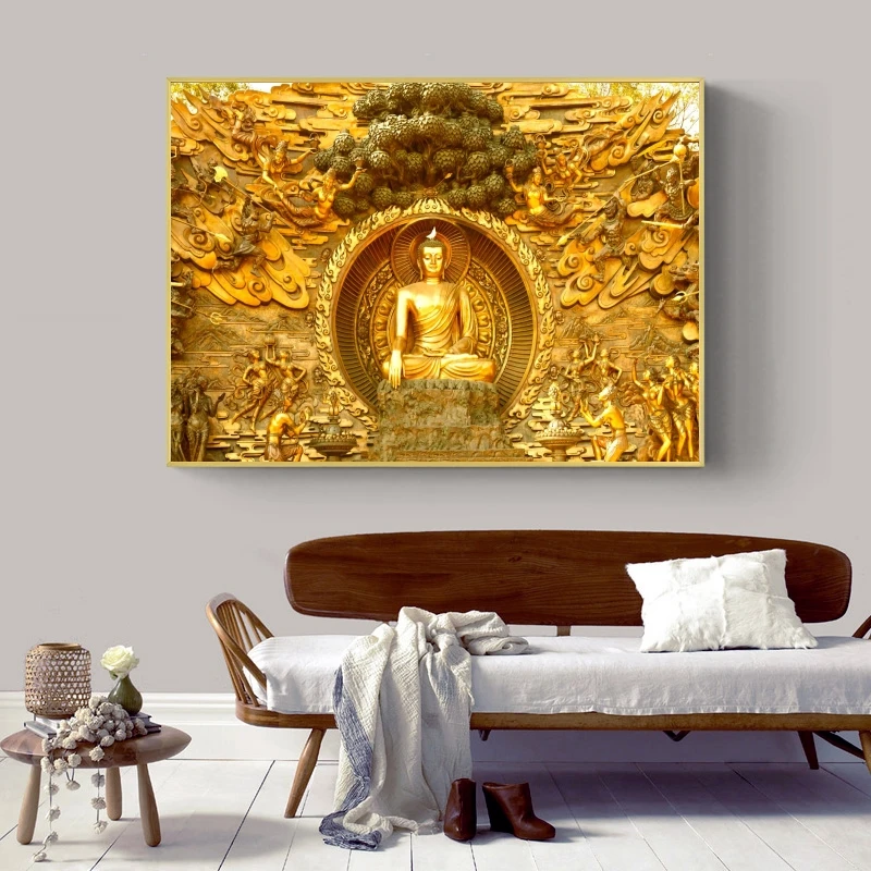 Aukso Viešpats Buda, Tapybos ant Drobės Religinių Plakatai ir Spausdina Cuadros Sienos Menas Nuotraukas Kambarį Dekoro