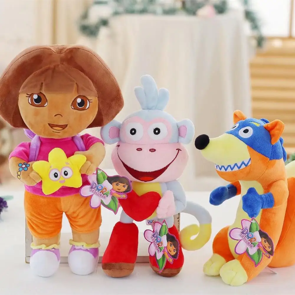 Aukštos Kokybės pliušinis žaislas meilės nuotykių Dora ant nugaros beždžionė Swiper pliušinis žaislas, minkšti minkšti TV ir filmus žaidimas lėlės vaikams Kalėdų Dovana