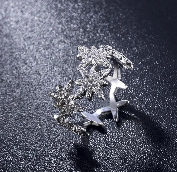 Aukščiausios Kokybės Naujos Mados Hexagram Dizaino Silver Star Žiedas Mozaikos AAA Cirkono Kristalai Gėlių Karka Žiedas Moterims, Prabangūs Papuošalai