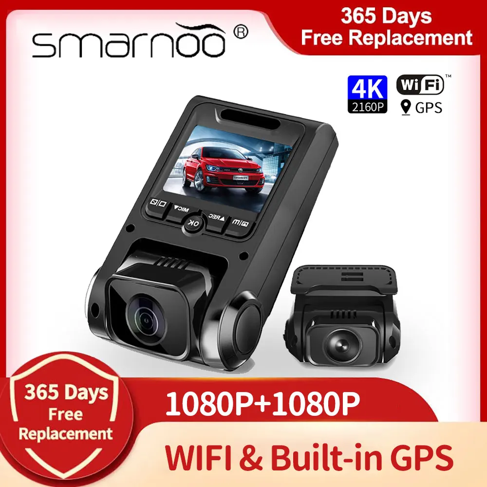 Automobilių DVR Dual Brūkšnys Kamera Super Naktinio Matymo 4K 2160P GPS WIFI Smarnoo T1 Pro ADAS Vaizdo įrašymo 24H Pakavimo
