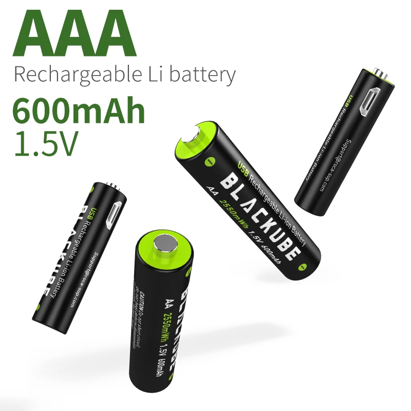 BLACKUBE Nemokamas Pristatymas AAA 600mAh 1,5 V 1.1 Baterijos Šeimos Saugumo USB Įkraunama Ličio Baterija