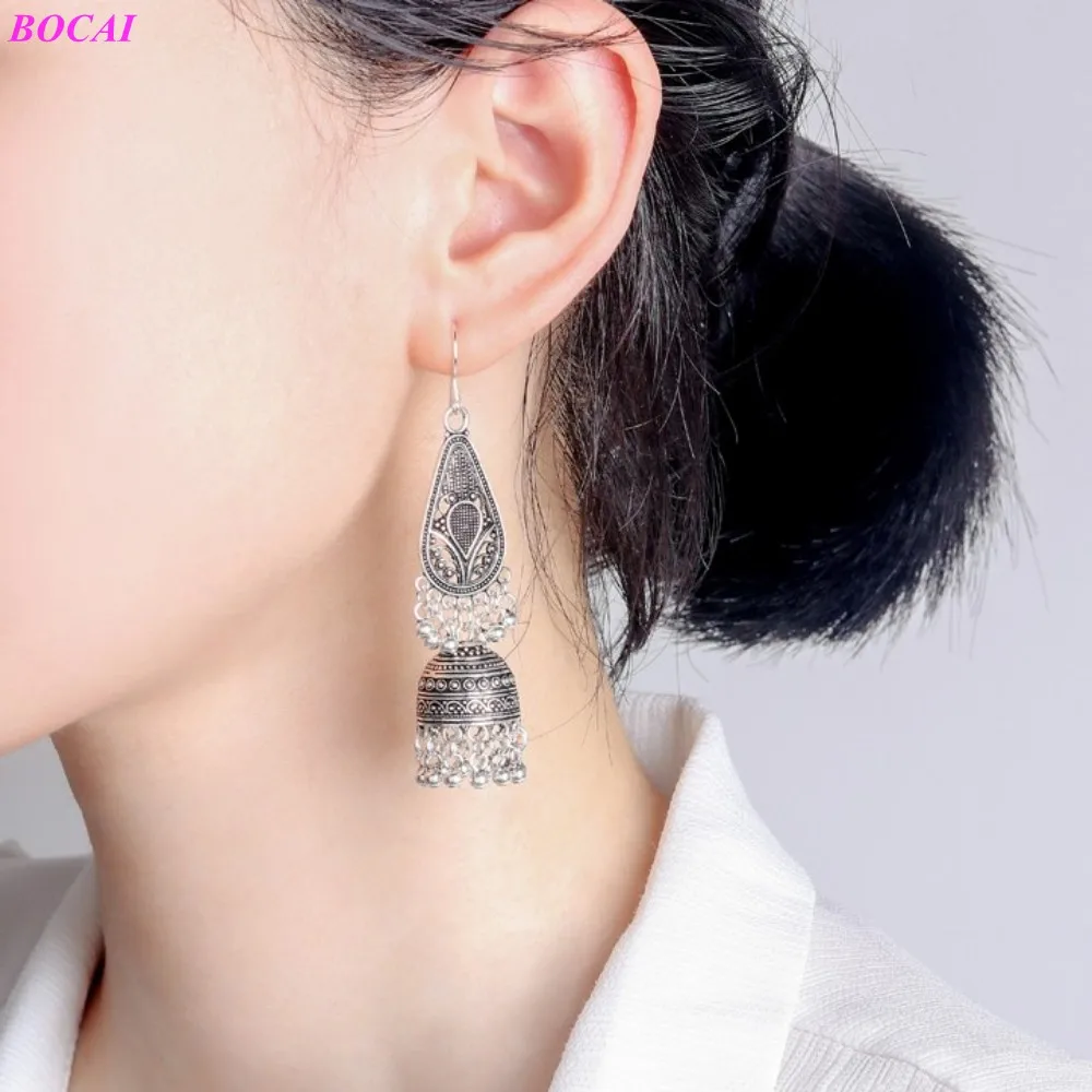 BOCAI S925 sterlingas sidabro auskarai, retro ilgai sidabro karoliukai kutas Tailando sidabro papuošalai, auskarai moterų ausies sidabro auskarai lašas
