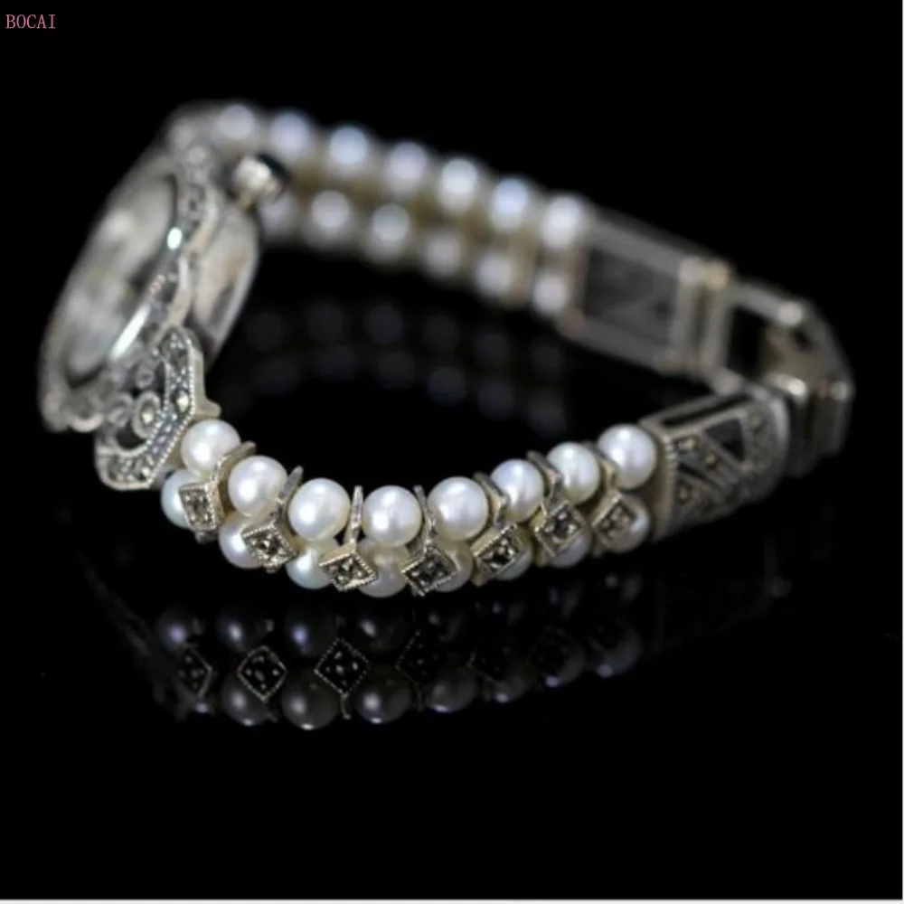 BOCAI realių S925 sterlingas sidabro apyrankės moterų Tailando silver Pearl Watchband bižuterijos 2021 grynas Argentum vertus grandinės
