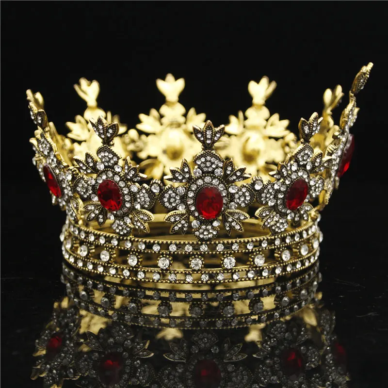 Baroko Bridal Crown Juoda Suknelė Tiara Karūna Aukso Royal King Diadem Nuotaka Vestuvių plaukų Papuošalai, Vyrų Rožančiai ir Karūnos šukuosena