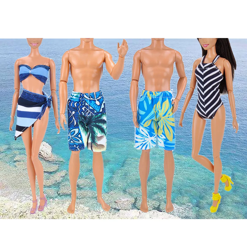 Besegad 4Sets Rankų darbo Lėlė Kenas Paplūdimio Maudymosi Kostiumai Mergina Lėlės Paplūdimio Bikini Viršų, Ziajać su 2 Poromis Mergina Lėlės Batai Barbie Žaislas