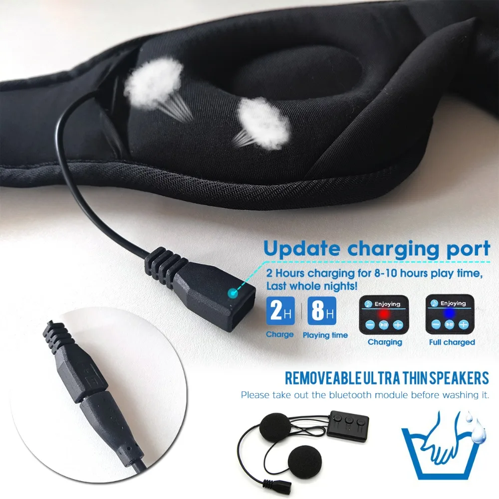 Bluetooth 5.0 Belaidės Stereo Ausinės 3D Miego Kaukę, Lankelis Miego Minkštos Ausinės Miega Akių Kaukė Muzikos laisvų Rankų įrangos Ausinių