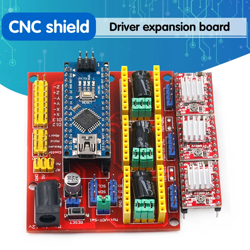 CNC shield V4 graviravimo staklės, 3D Spausdintuvas+3pcs A4988 vairuotojo plėtros valdybos Arduino NANO V3. 0 su USB laidu nano 3.0