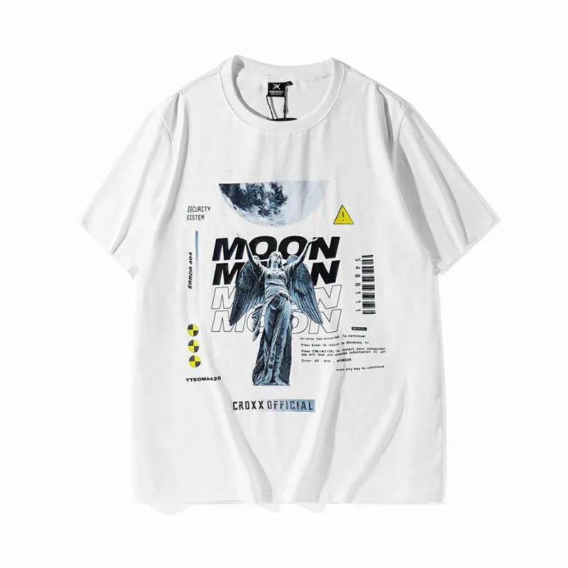 CROXX Techwear Vyrų Juoda Grafinis Medvilnės T-shirt 'GuardianAngel Hip Hop Stilius, Punk Mados