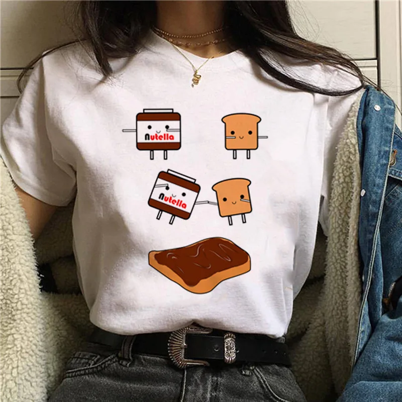 Camiseta de Nutella con estampado de mantequilla de cacahuete, camiseta femenina con gráfico de dibujos animados Harajuku, naras