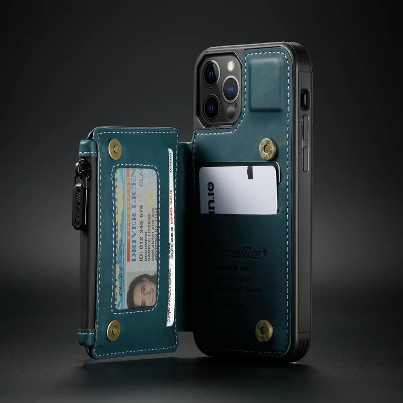 CaseMe Retro Odos Back Case For iPhone 12 11 Pro Max Piniginės Kortelės Lizdas, Skirtas iPhone SE 12 mini 11 X S XR 7 8 Užtrauktukas Galinį Dangtelį
