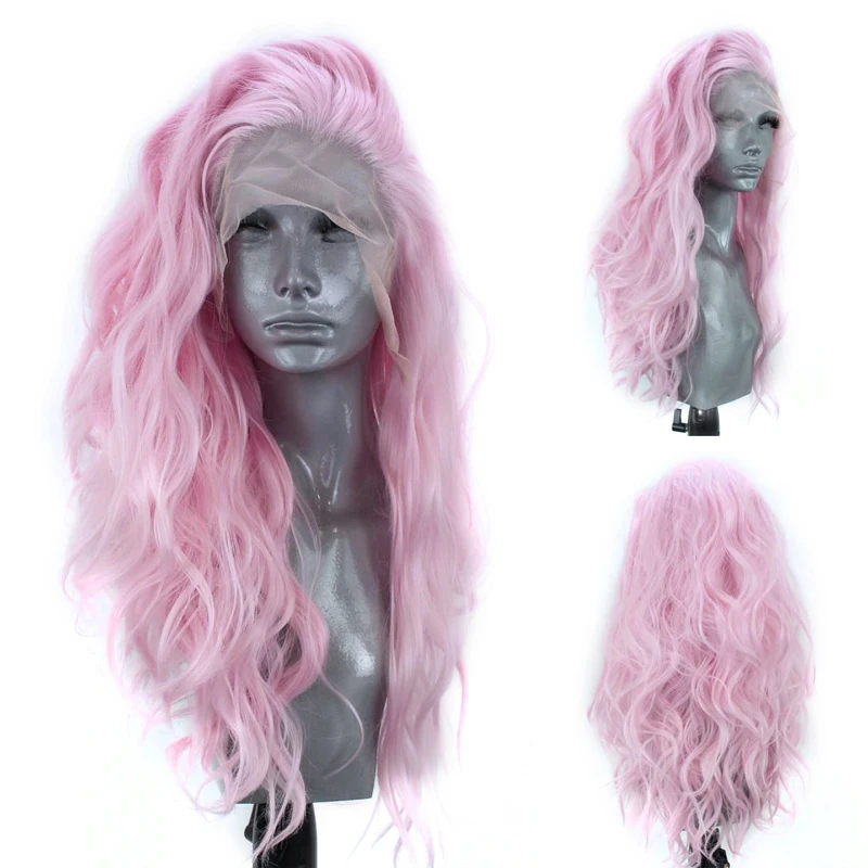 Charizma Šviesiai Rožinis Perukas Ilgi Banguoti Plaukai Sintetiniai Nėriniai Priekiniai Perukas Gamtos Valsčiaus Nėrinių Perukai Aukštos Temperatūros Pluoštas Plaukų Perukai
