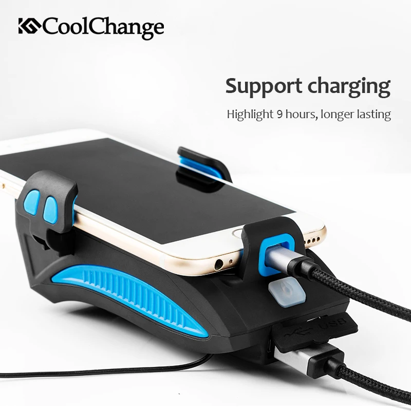 CoolChange 4 1 Elektroninių Dviračių Varpas Su Šviesos USB Įkrovimo Galios Banko Dviračių Telefono Turėtojas 130db Ragų MTB Dviratį Bell Šviesos