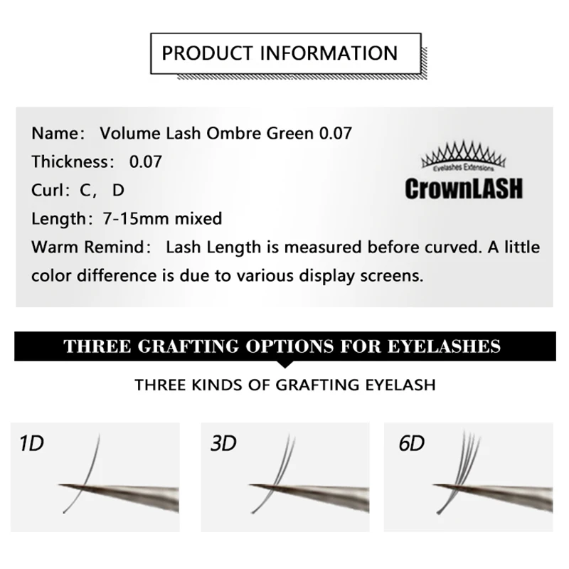 CrownLASH Ombre Žalia C D 0.07 7-15mm 9sizes Sumaišyti Dėklas 2Tone Dual Spalvos Šilkiniai Apimties Blakstienų Pratęsimo Nemokamas Pristatymas
