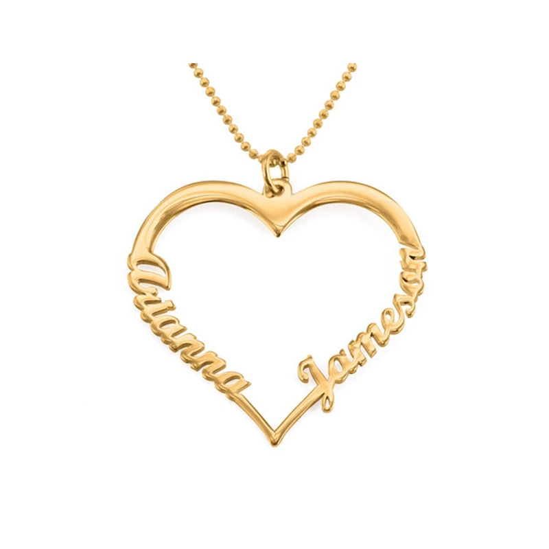 Custom Du Pavadinimas Karoliai Asmeninį 18K Aukso, Nerūdijančio Plieno, Širdies Pakabukas Lentele Karoliai Moterų Bijoux Femme Dovanos