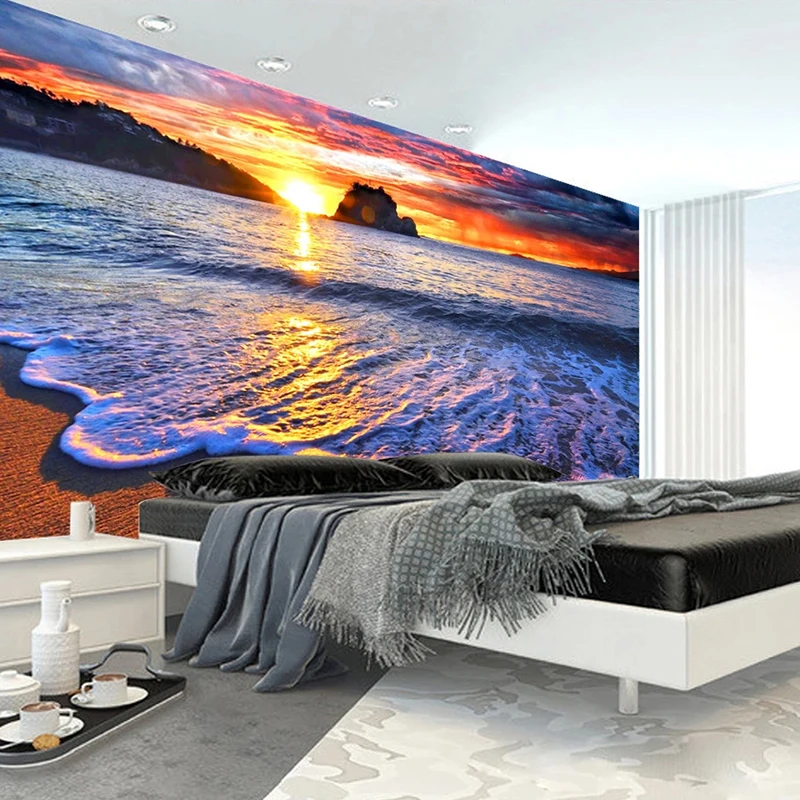 Custom Freskos Gražus Sunrise Sunset Pajūrio Smėlio Paplūdimio Kraštovaizdžio Kambarį, Miegamąjį, TV Foną, Sienos Menas Foto Tapetai