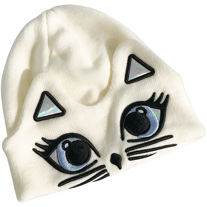 Cute kačių vilnonių skrybėlę moterų rudenį ir žiemą, saldus ir laisvalaikio laukinių storas, šiltas megzti skrybėlę lauko