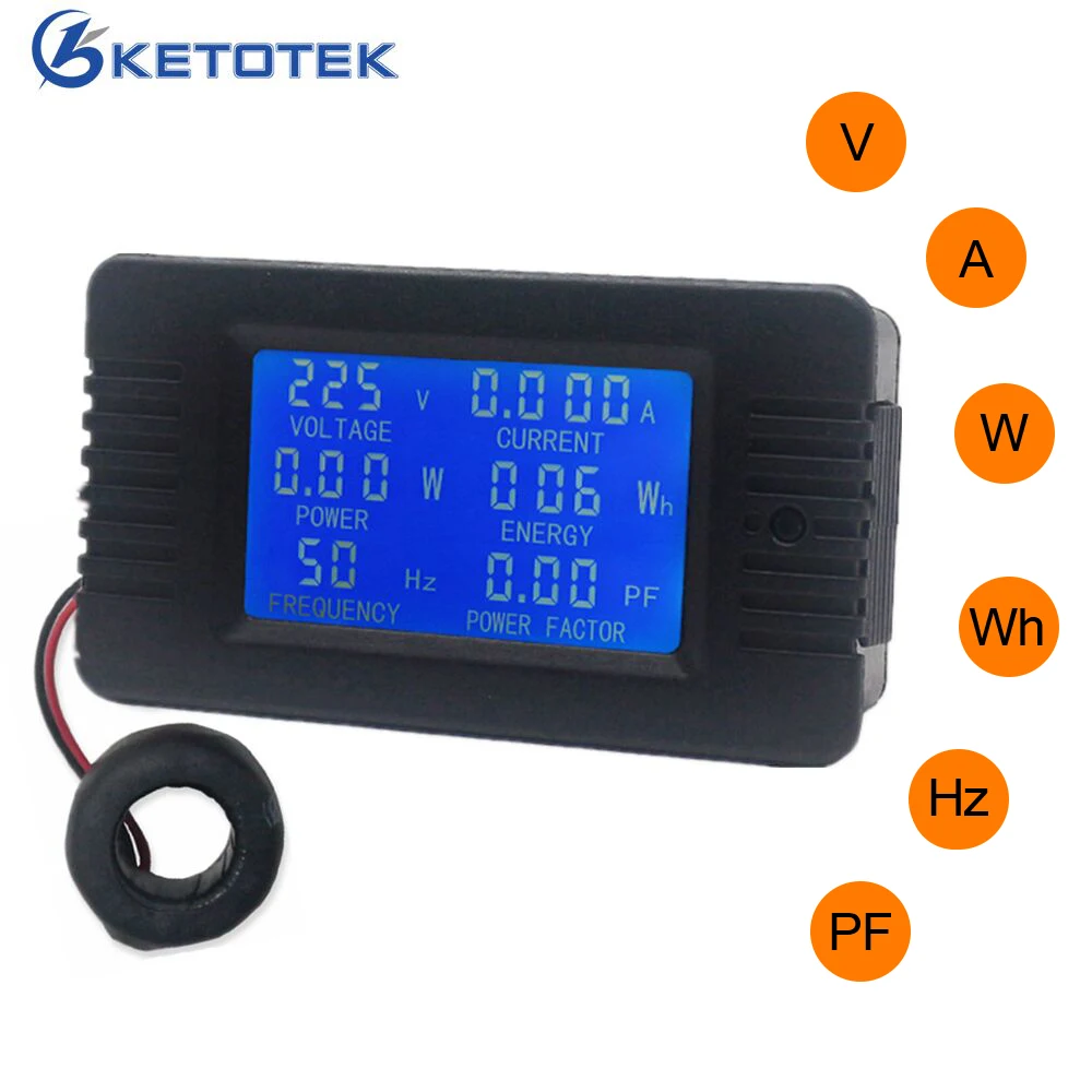 Digital Voltmeter Ammeter AC 80~260V 100A Srovės voltmetras Volt Amp Testeris Energijos Dažnių Galios Koeficientas Detektorius