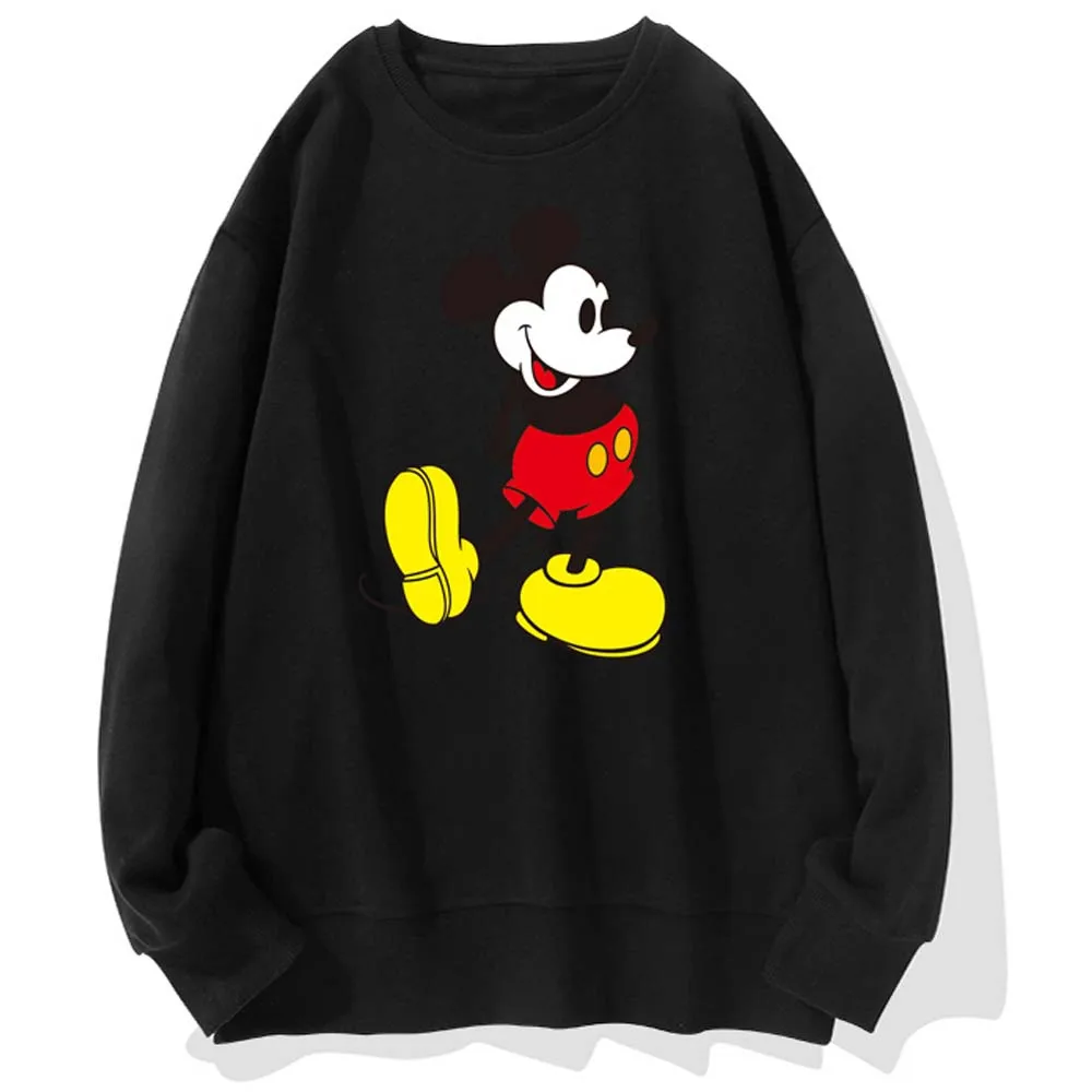 Disney Stilingas Mickey Mouse Animacinių filmų Spausdinimo O-Kaklo Megztinis Porų Vienodų Moterų Marškinėliai ilgomis Rankovėmis Prarasti Viršūnės S - 3XL 9 Spalvos
