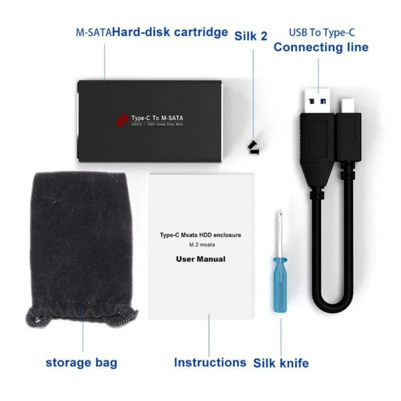 EDAL USB3.1 Tipas C su USB 3.0 SSD Talpyklos MSATA SSD Atveju Standžiojo Disko Dėžutė Išorės Mobiliojo Atveju Kabeliai, Nešiojamas kompiuteris, PC kompiuteris