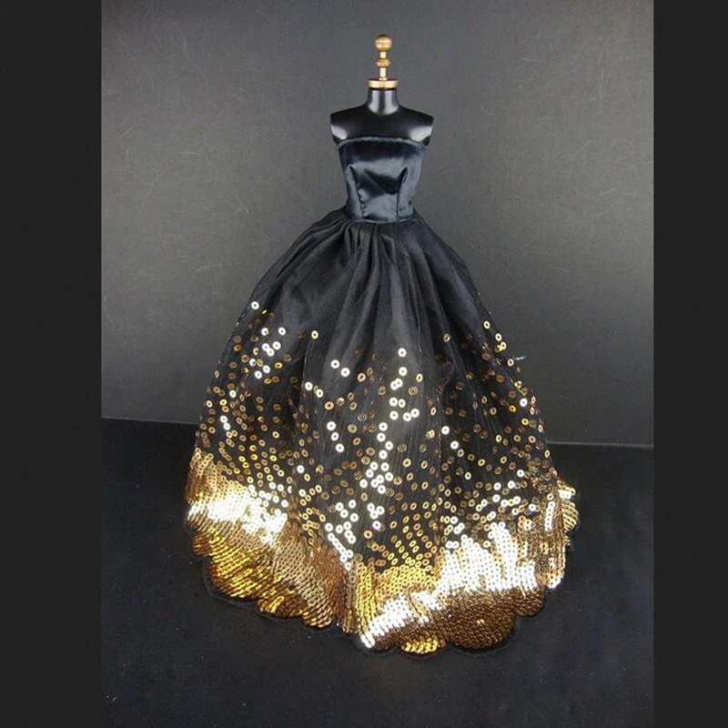 Elegantiška Juoda Suknelė su Daug Aukso Blizgučiai, Pagaminti, kad Tilptų dėl Lėlės Didžiosios Vaikai Dovana Gimtadienio Suknelė lėlės