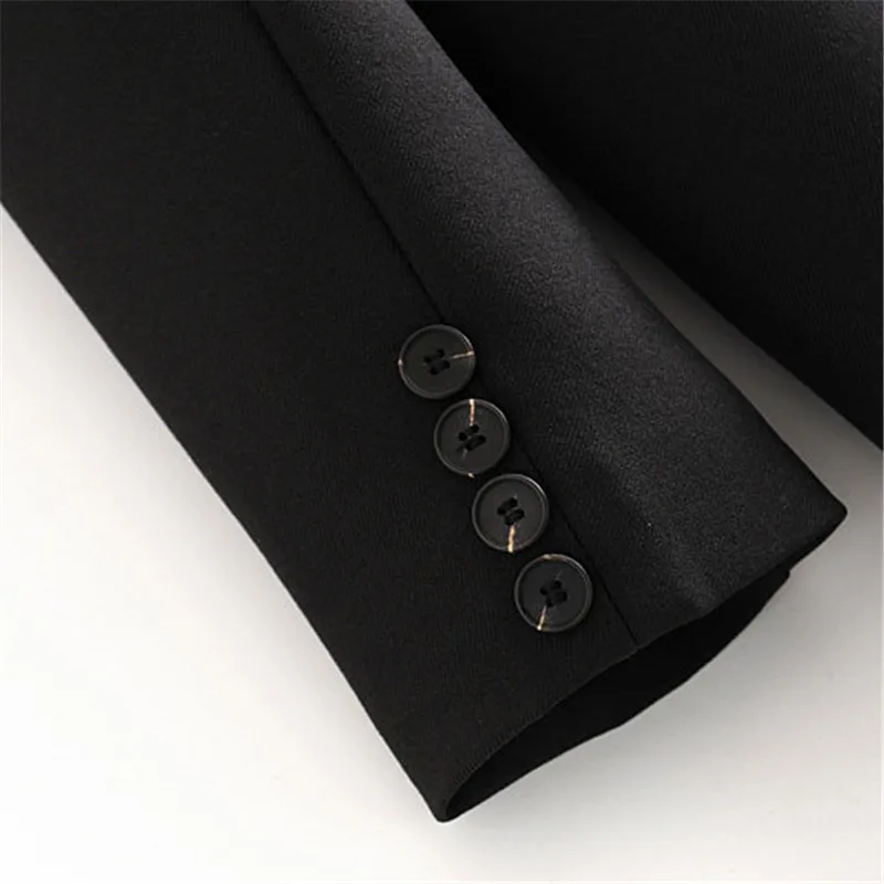 Elegantiškas kieto pagrindinių moterų švarkas įpjovomis apykaklės vieną mygtuką kišenės juoda striukė moteriška office nešioti, kailis viršūnės