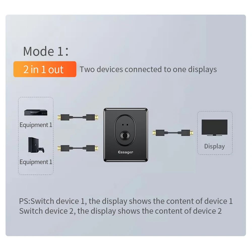 Essager HDMI suderinamus Splitter 4K HD Bi-Kryptimi 2.0 1x2 2x1 Adapteris 2 in 1 Out HDMI suderinamus Switcher Už PS4 Xbox TV BOX