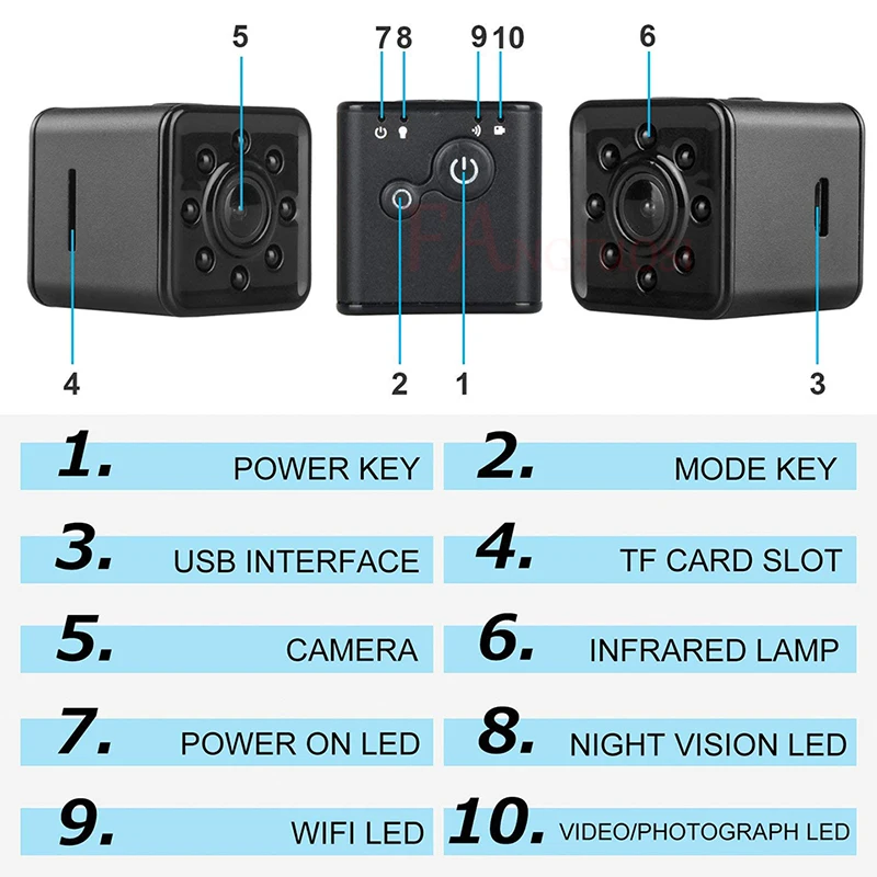 FANGTUOSI SQ13 WIFI mažas mini Kamera, kamera HD 1080P vaizdo Jutiklis Naktinio Matymo Kamera Micro Kameros, DVR Judesio įrašymo Kameros