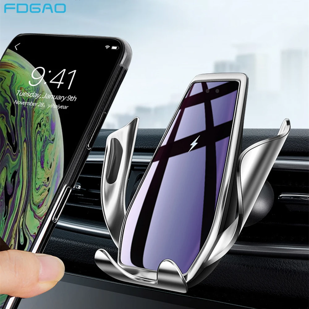 FDGAO Automatinė Tvirtinimo 15W Automobilių Belaidis Kroviklis Oro Angos Telefono Turėtojas Greito Įkrovimo iPhone 11 XS XR X 8 