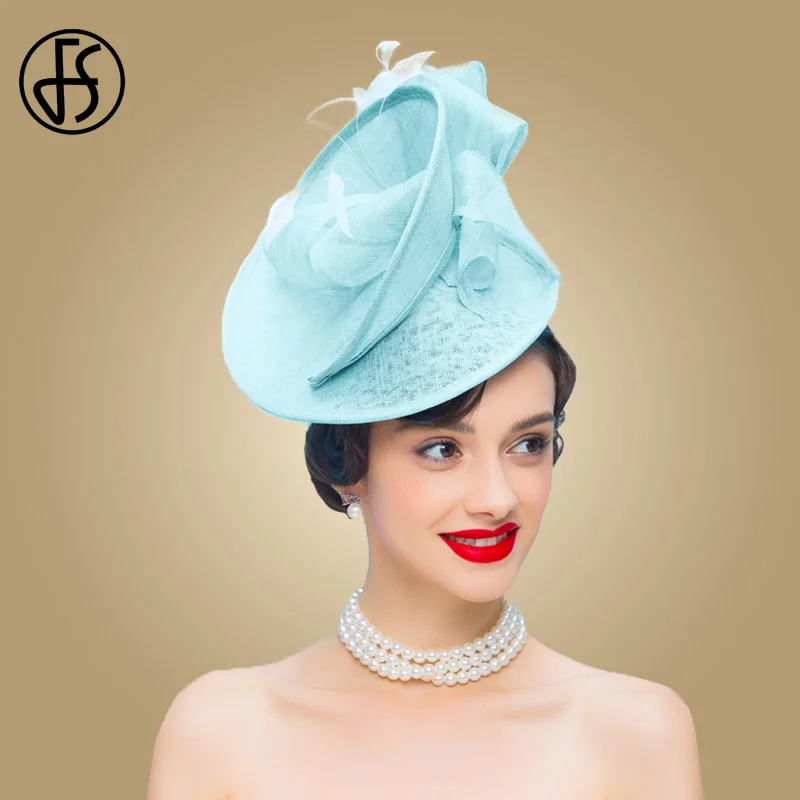 FS Royal Blue Moterų Sinamay Fascinator Skrybėlė Vestuvių Elegantiška moteriška skrybėlaitė Skrybėlę Gėlių Ponios Derby Skrybėlės Bažnyčios Suknelė Šalis Fedora