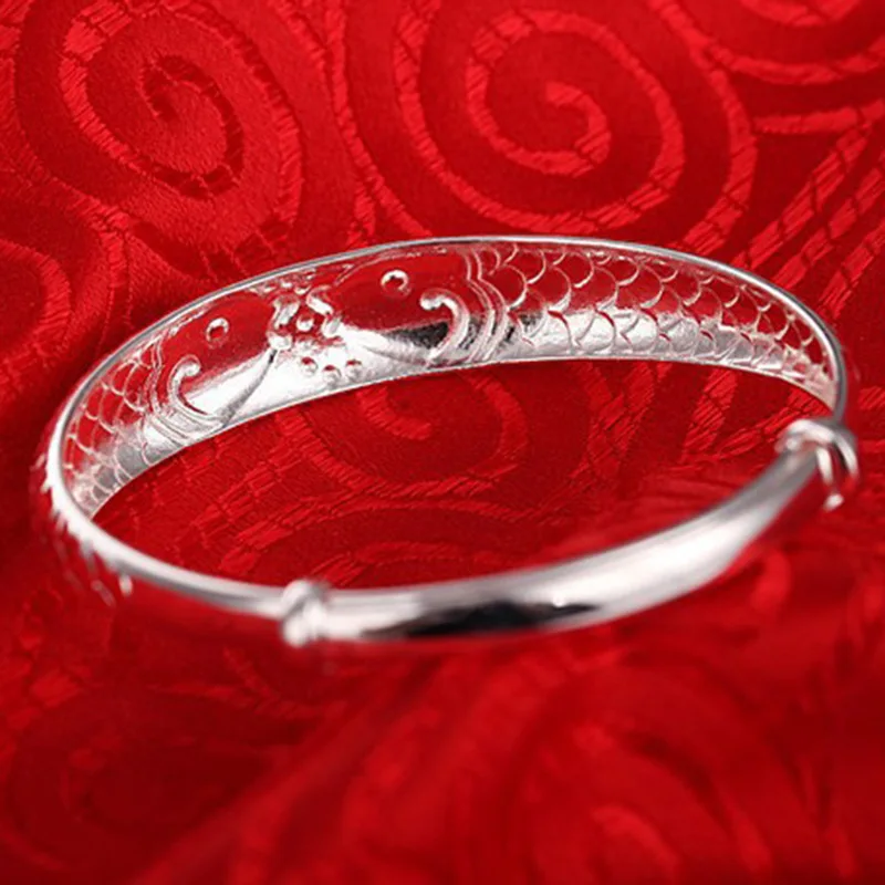 Fine silver Mažai Žuvys žaidžia vandens stumti traukti žiedą Kinų Stiliaus Apyrankę mergina mados boudoir gimtadienio dovana