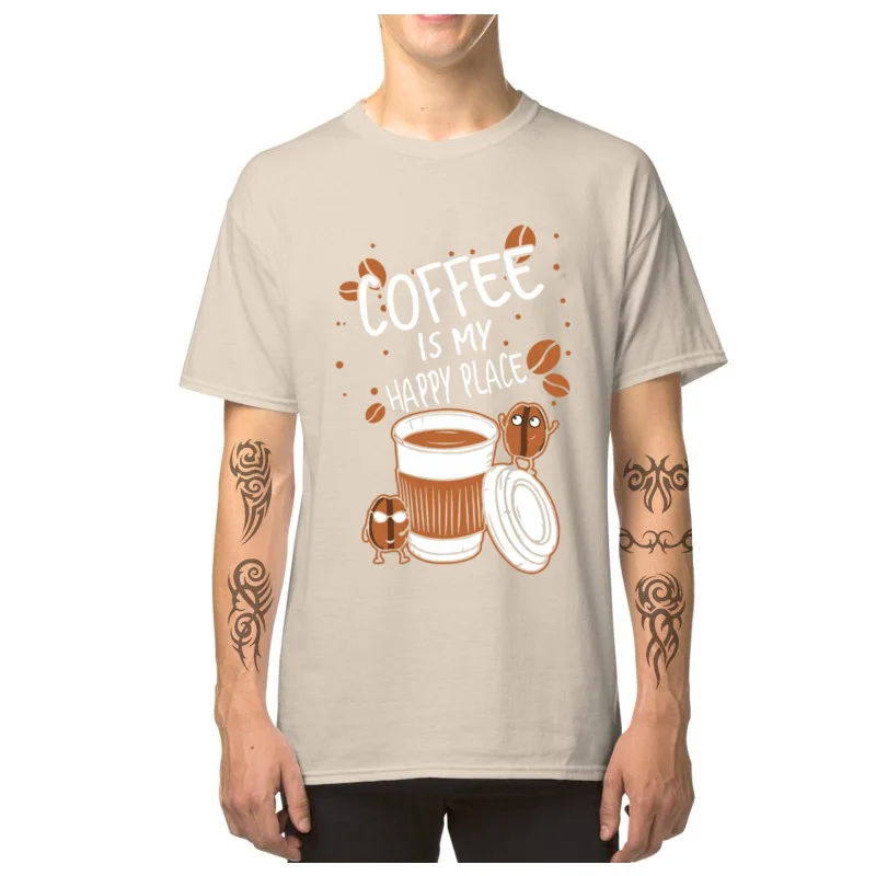 Geek Vyrų Marškinėlius Kava Yra Mano Laimingas Vieta Gerti, T-marškinėliai, Medvilnės Marškinėliai Kavos Pupelių Spausdinti Animacinių filmų Top Drabužius Studentams