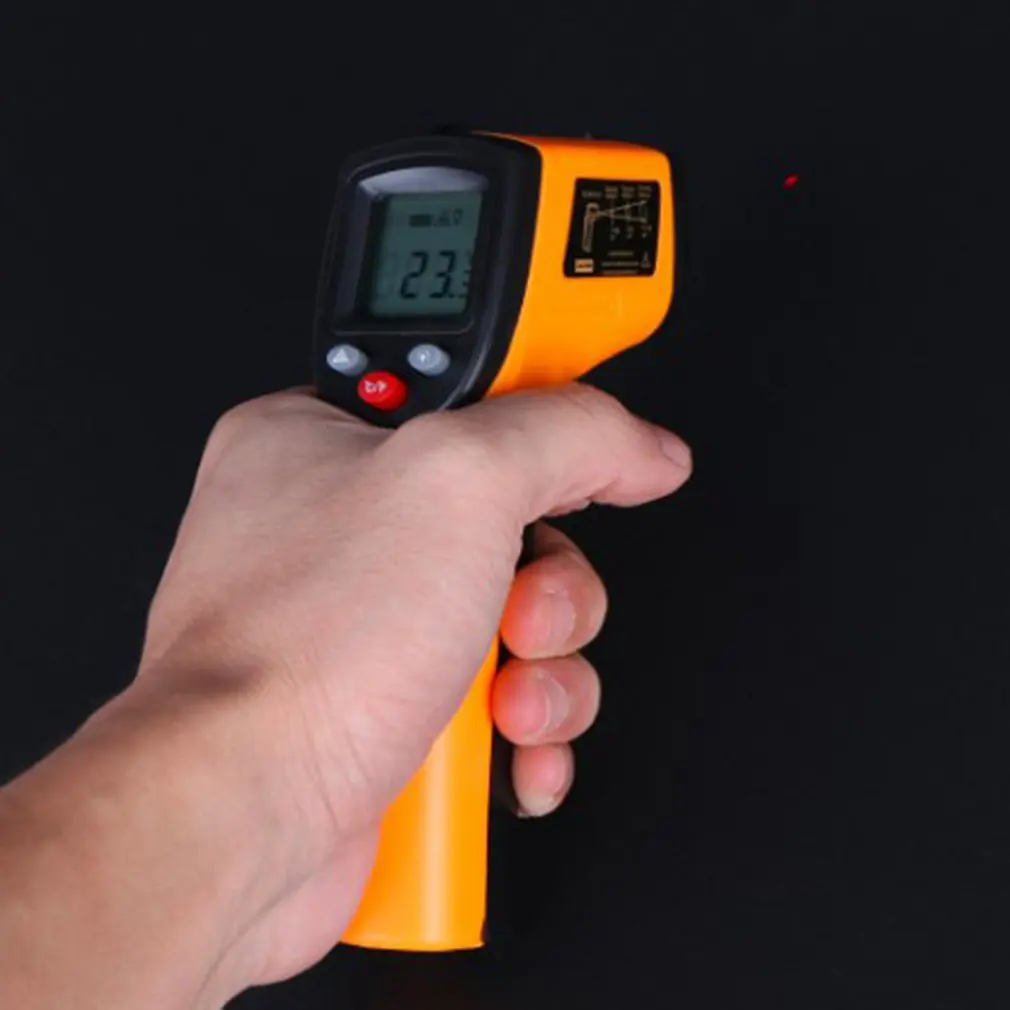 Geltona Pramoninių temperatūros matavimo ginklą Nešiojamą infraraudonųjų spindulių termometras ne-susisiekite su lazeriu skaičiavimo termometras