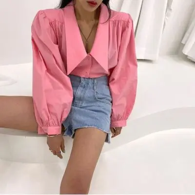 Genayooa Streetwear Korėjos Moterų Palaidinė Pink Prašmatnus Moterų Viršūnes Ir Palaidinės Derliaus 2020 M. Rudenį Ponios Marškinėliai Moterims Topai