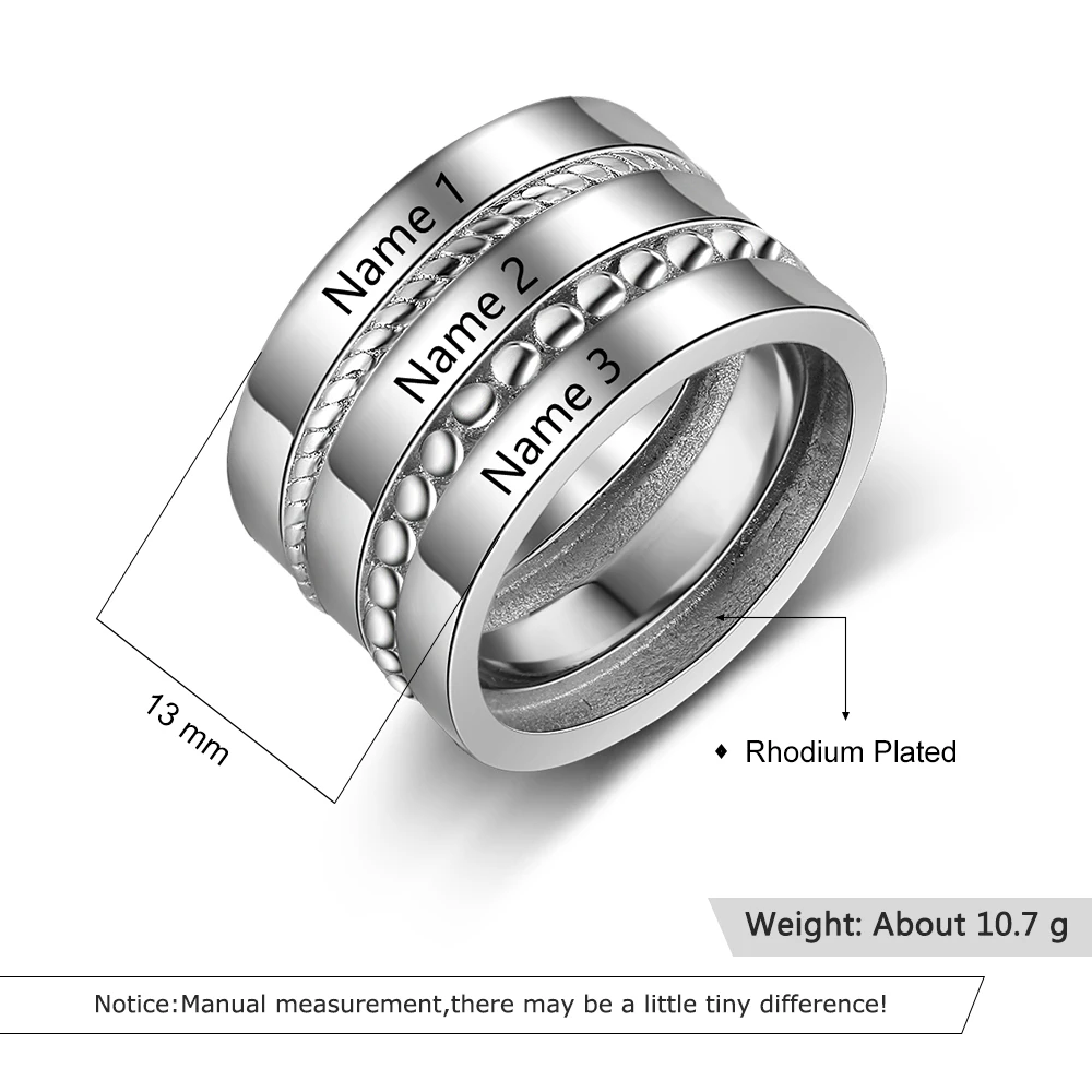Graviruotas 3 Pavadinimas Žiedas Asmeninį Turas Tekstūros Žiedas Užsakymą Motinos Žiedas Jubiliejų Papuošalai Šeimos Dovana Moterims (Sam Hub Fong)