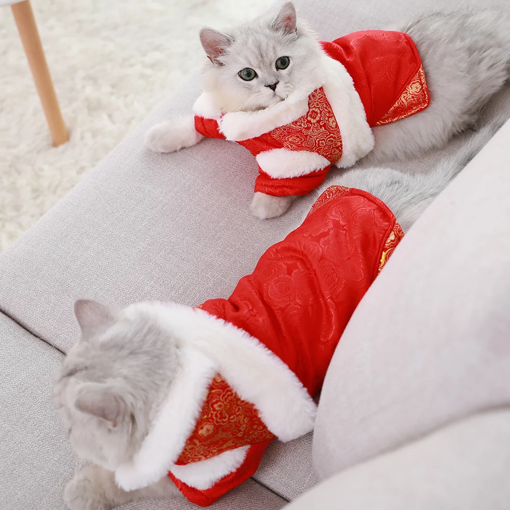 HOOPET Pet Šuo, Katė Kinijos Tradicinės Tango Kostiumas Rudens Žiemos Dviejų Kojų Tirštėti Medvilnės-paminkštintas Kalėdų Drabužius