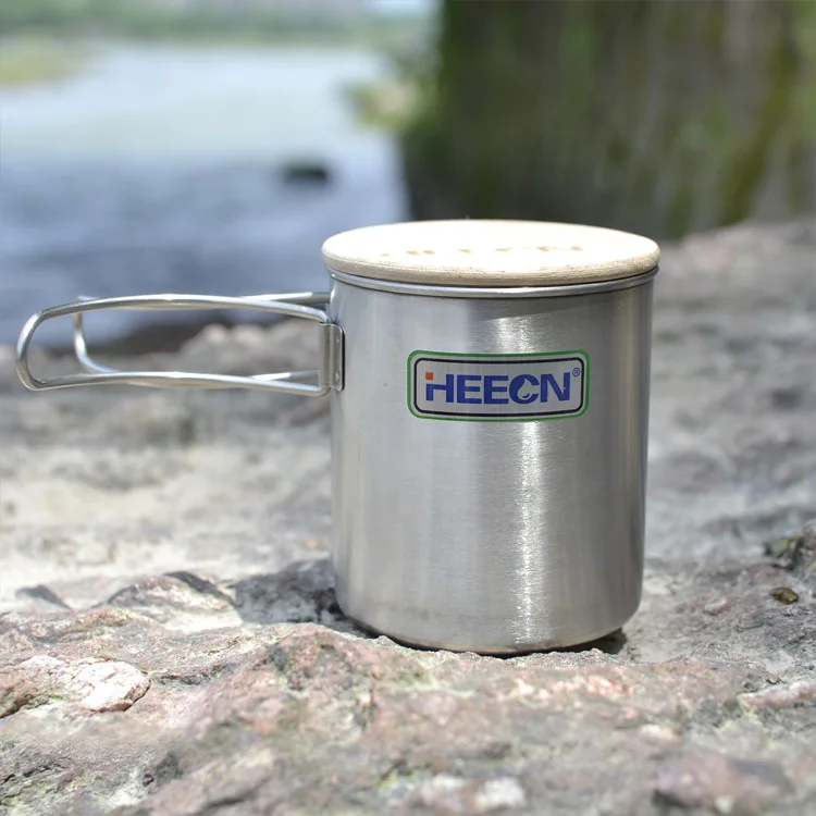 Heecn lauko nerūdijančio plieno puodelis& camping puodelis, Diržas masto nerūdijančio plieno taurės 500ml su mediniu dangteliu nemokamas pristatymas