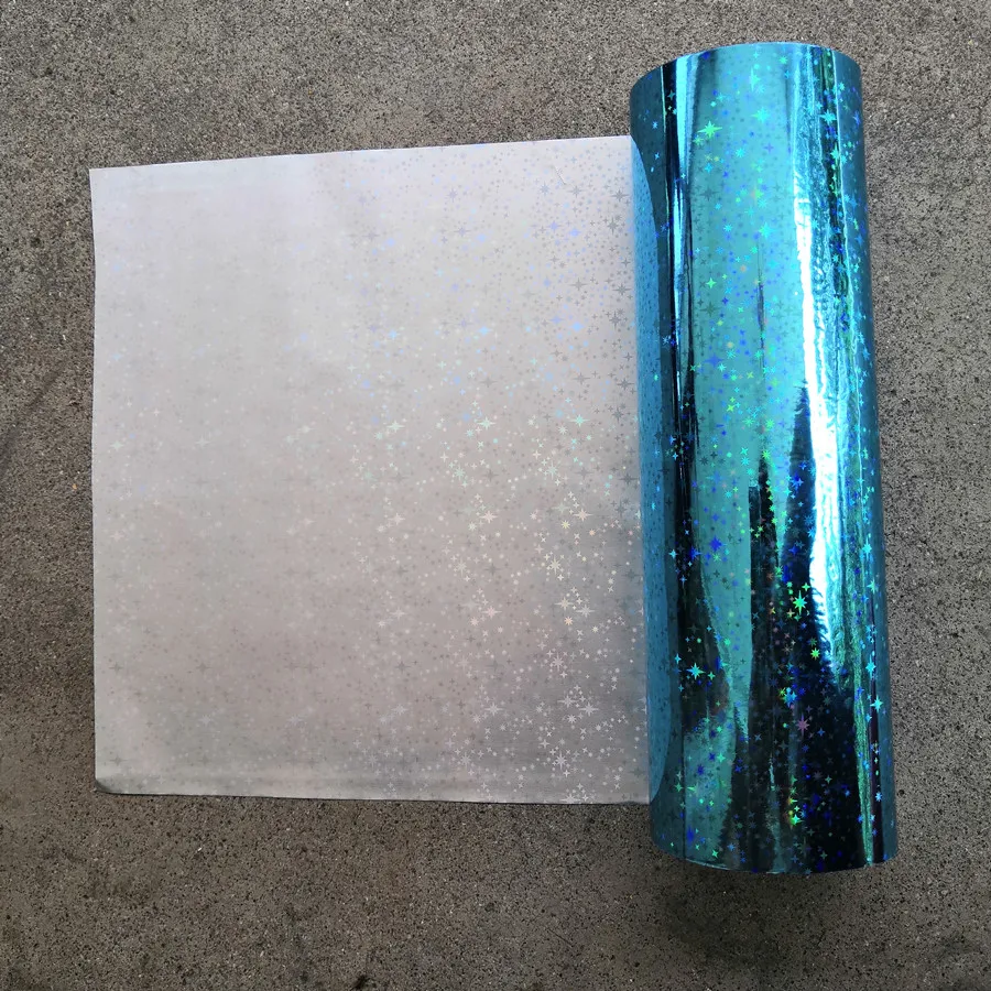 Holografinis folija, karšto štampavimo folija, karšto spauda ant popieriaus ar plastiko sky blue star 