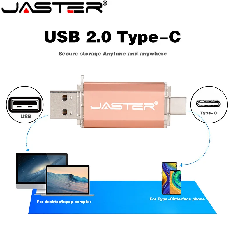 Hotsale JASTER OTG USB Flash Drive, Modelis C Pen Ratai 512 GB 256 GB 128GB 64GB 32GB 16GB USB 2.0 Pendrive Tipo C Prietaisas
