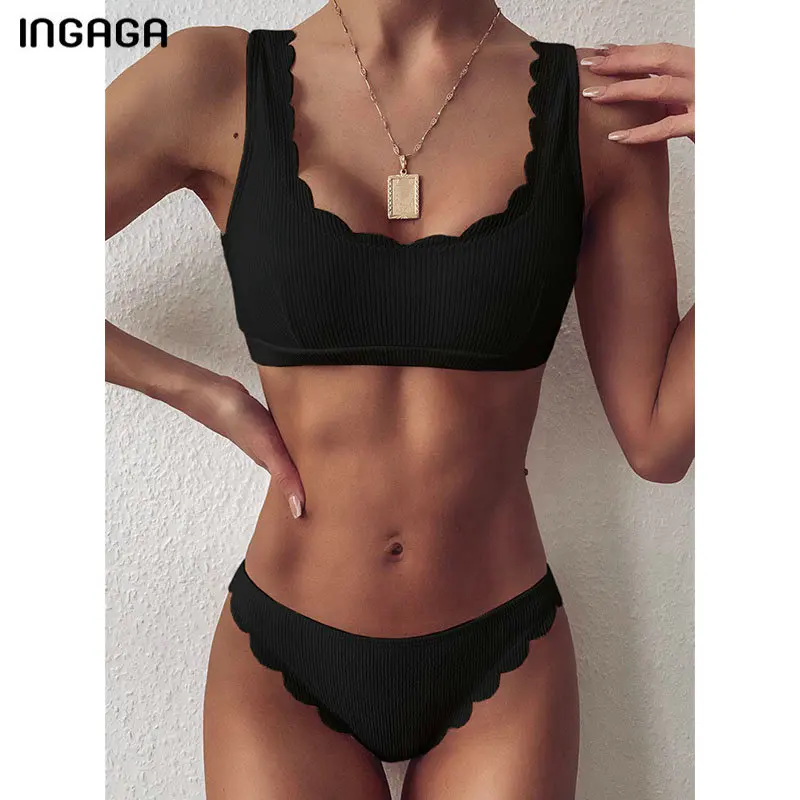 INGAGA Push Up Bikinis 2021 Maudymosi Black maudymosi Kostiumėliai Moterims, Troškinti Maudymosi Kostiumas Moterims Kietas Briaunoti Biquini Bikini Komplektas Besimaudančių