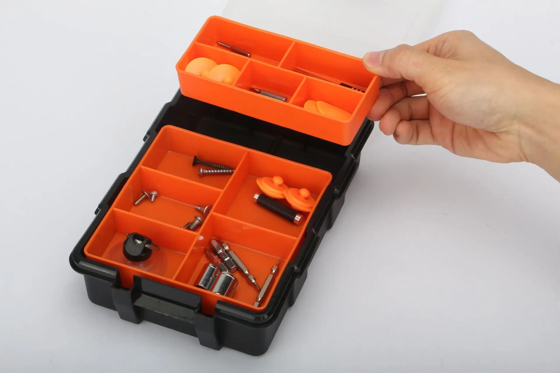 JAKEMY JM-Z20 Nešiojamų Lengvas Dvigubo sluoksnio Mini Plastikinių Dalių Saugojimui Lauke Įrankių dėžė Mažų Dalių