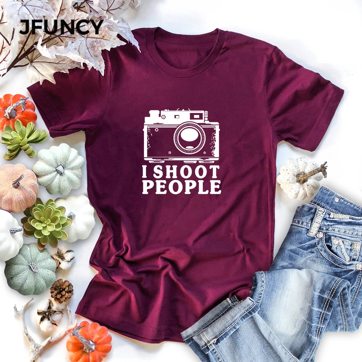 JFUNCY Naujas Medvilnės Moterų Tees Viršūnes Retro Kamera Atspausdinta Marškinėliai Vasaros Laisvalaikio T-Shirt Plius Dydis-trumpomis Rankovėmis Moteriška Marškinėlius