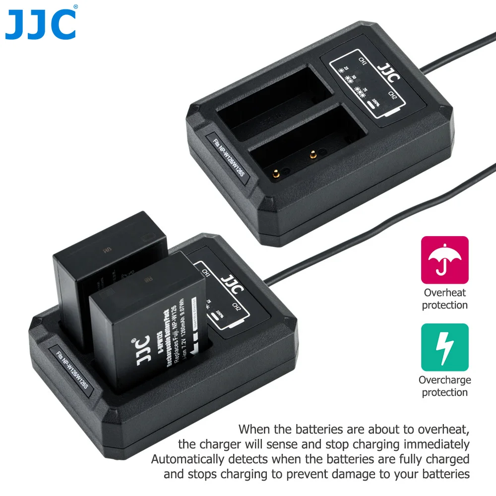 JJC BC-W126 USB Dual Baterijos Kroviklis Fuji NP-W126 NP-W126S apie Fujifilm XT30 XT3 X100V XT20 XE3 X100F XPRO3 XPro2 XA3 XA5
