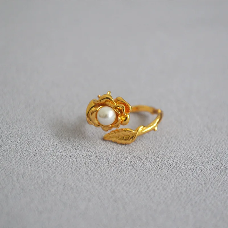 JOOLIM Aukštos klasės Aukso Užpildytas keičiamo dydžio Gėlių Žiedus Moterims, Žalvaris, Imituojant Perlų Žiedas