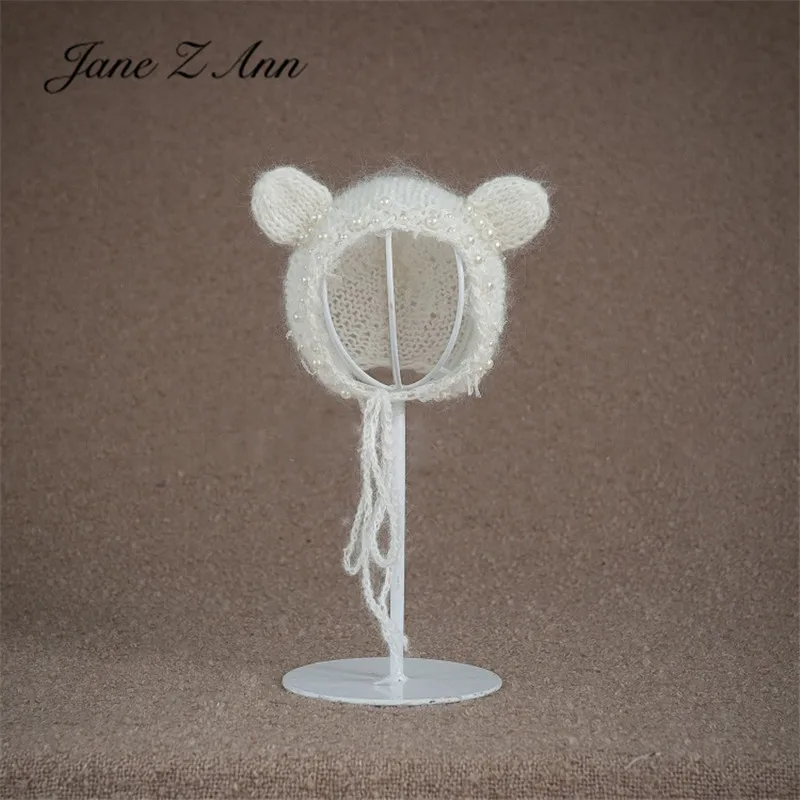 Jane Z Ann Naujagimiui baltos moheros meška ausis pearl skrybėlę studija fotografavimo priedai fotografijos prop bžūp