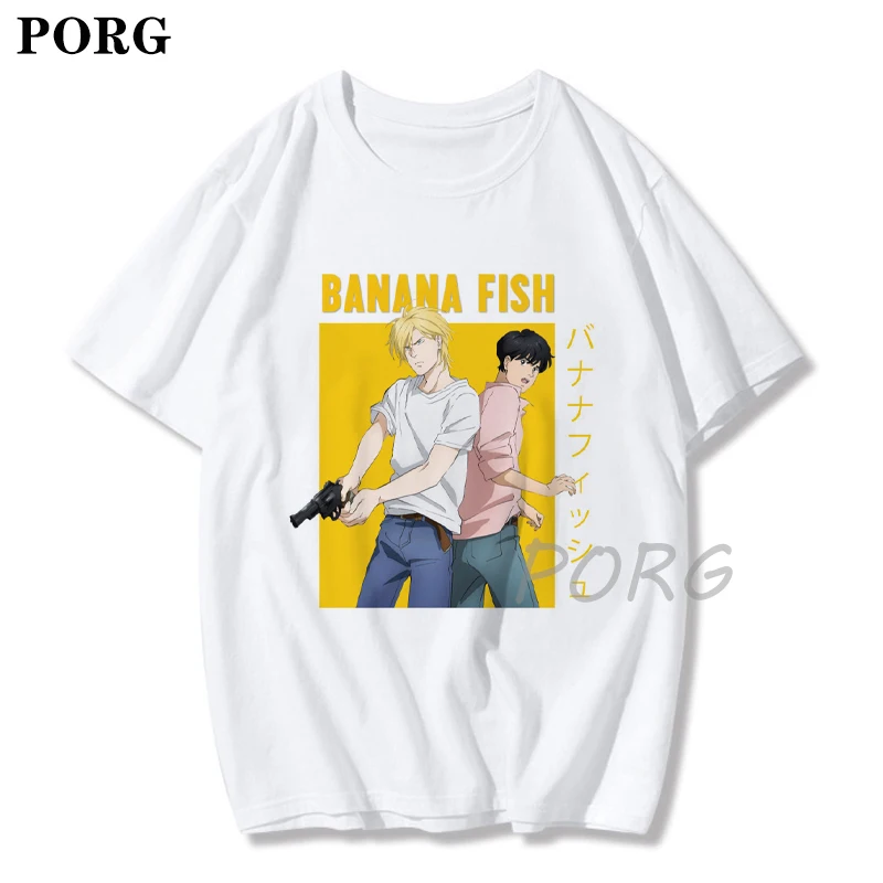 Japonų Anime Bananų Žuvų Aukštos Kokybės Marškiniai Plius dydžių Variantai Mielas Juokingas T-shirt 90-ųjų Animacinių filmų Ulzzang Atsitiktinis Top marškinėliai Vyrams